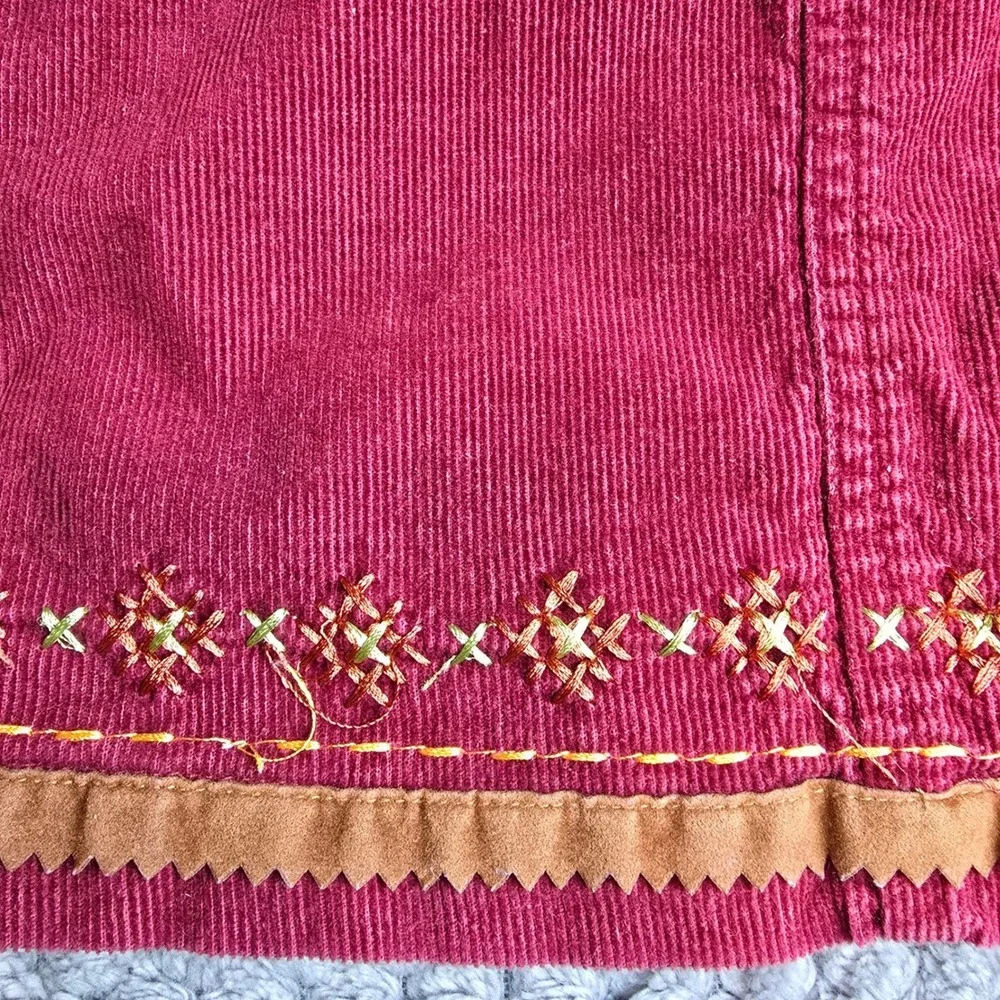Faded Glory Girls Maroon Corduroy Jumper‎ Dress Embroidered Floral Size 6/6X